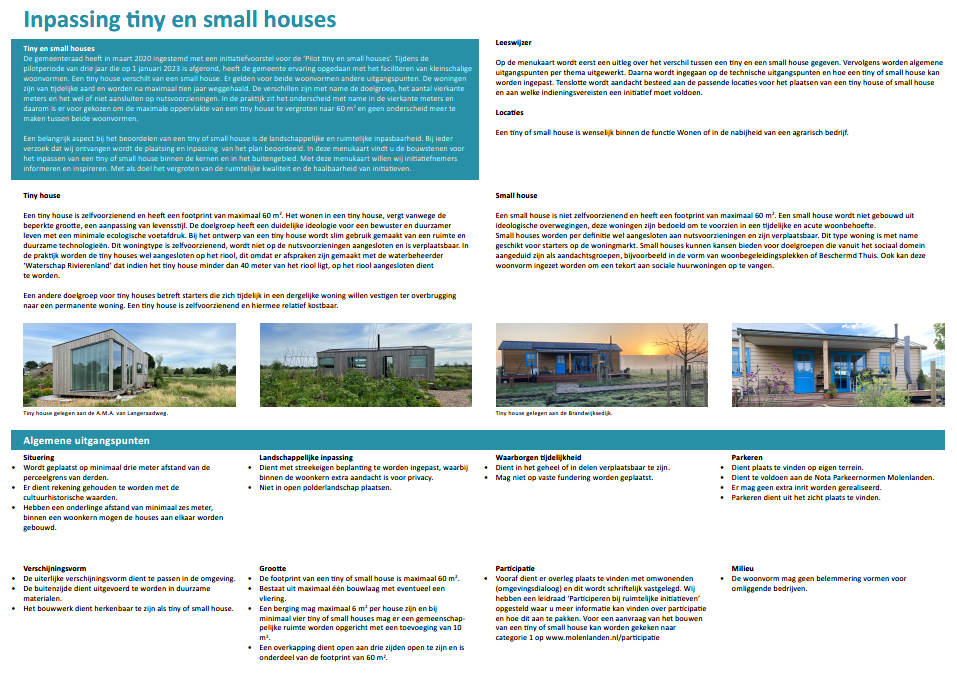 Menukaart tiny en small houses