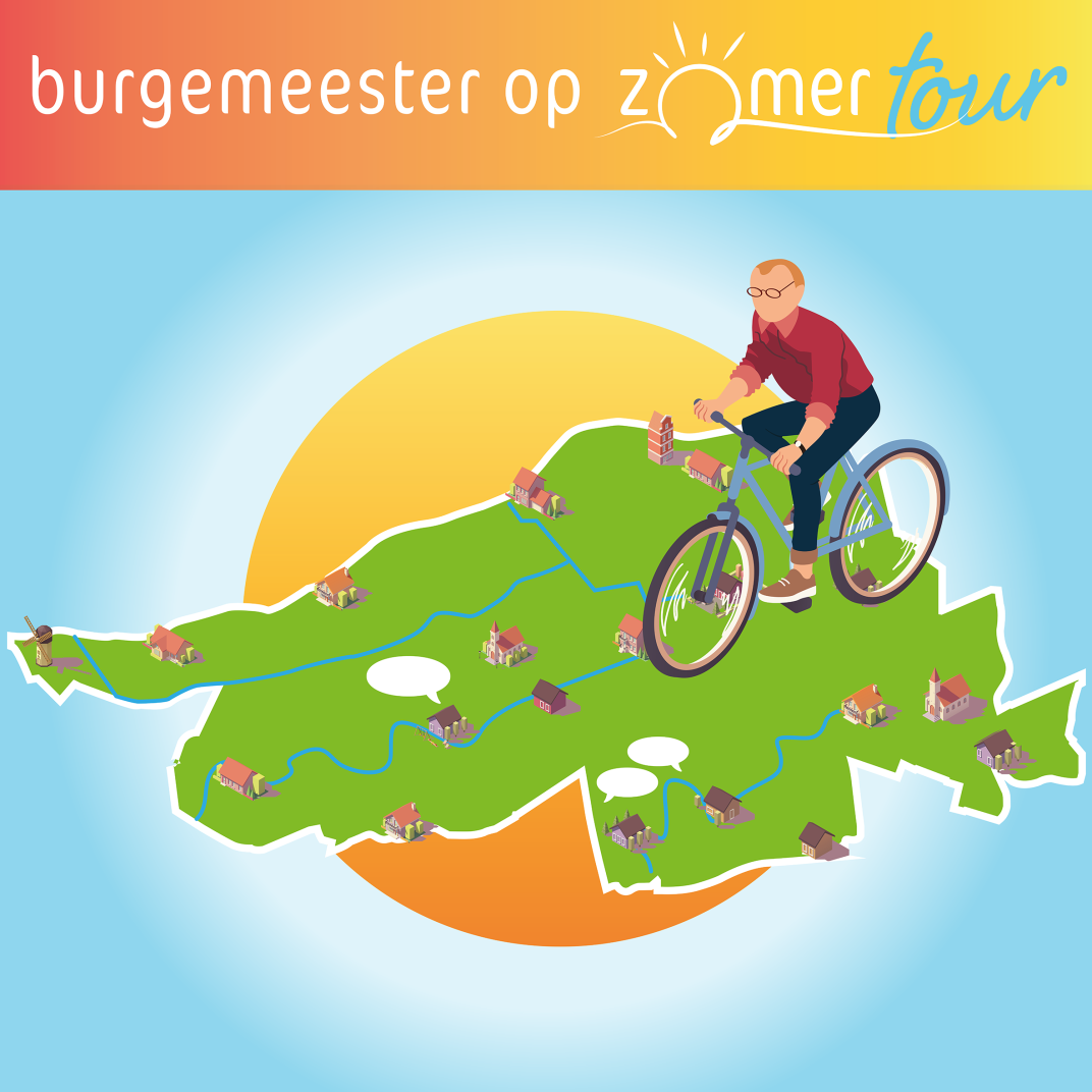 Illustratieve weergave van de burgemeester op zomertour 2024