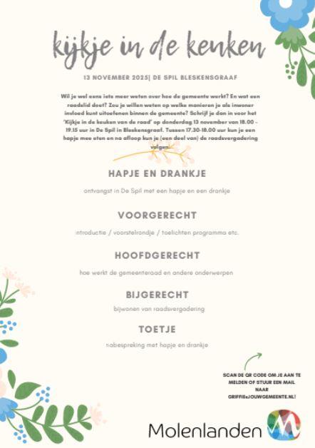 Illustratieve weergave van de Menukaart Kijkje in de keuken op 13 november 2025