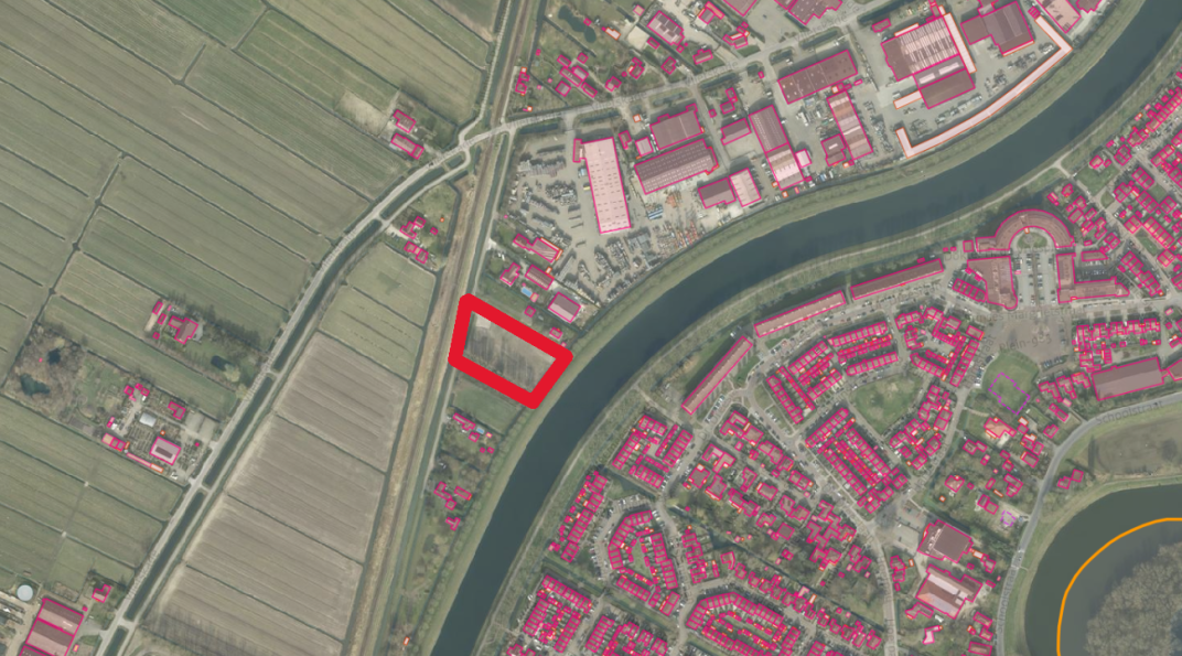 Indicatieve weergave van perceel AKL00-C-1006 aan de Parallelweg in Arkel