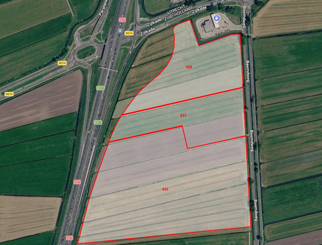 Illustratieve weergave van betreffende percelen aan de Beemdweg in Hoogblokland